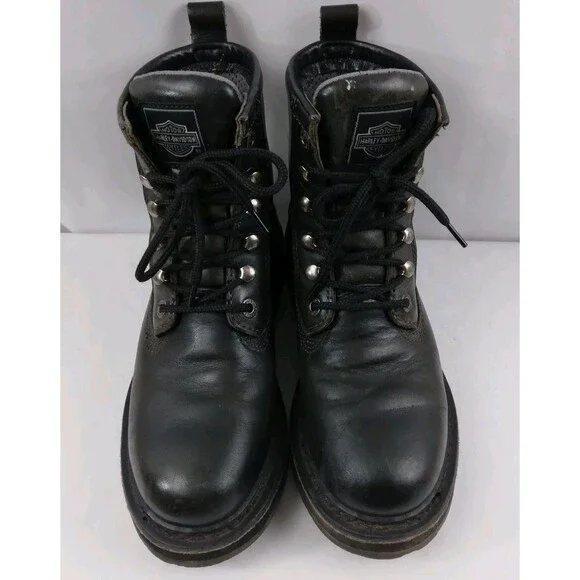 HARLEY-DAVIDSON Lace Up Chukka Boots Black Metal Emblem Grunge Rock Women's 7.5 - Picture 4 of 16